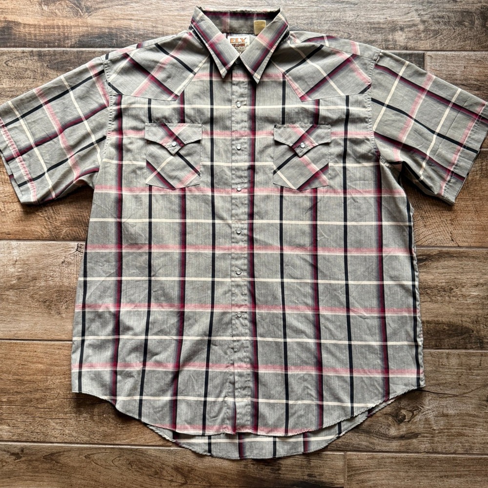 Ely Plains Mens Vintage Western Striped Pearl Snap Cuffed SS Shirt,Brown Red,2XL